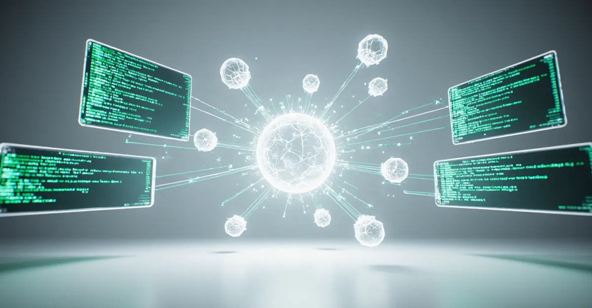 Agentic coding 2026 futuristic AI orchestrator directing sub-agents across holographic terminal windows BigAIAgent