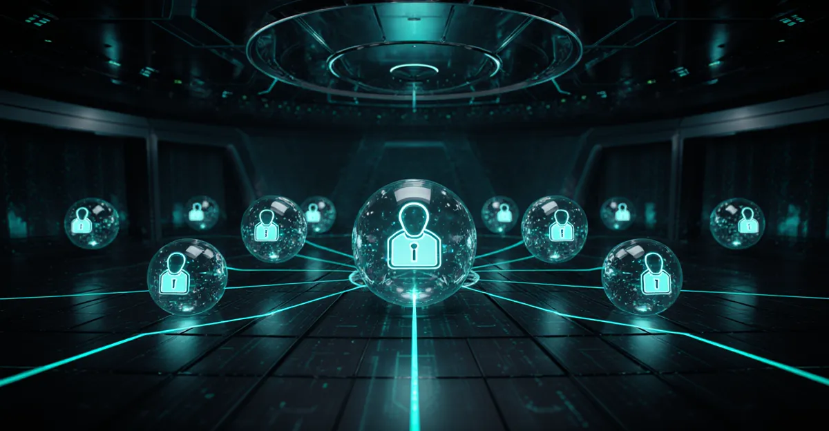 AI agent governance 2026 enterprise identity registry grid with teal policy pathways and translucent security spheres BigAIAgent