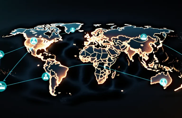 AI agents automating supply chain and logistics workflows, futuristic glowing neural network connecting warehouse and transport nodes BigAIAgent