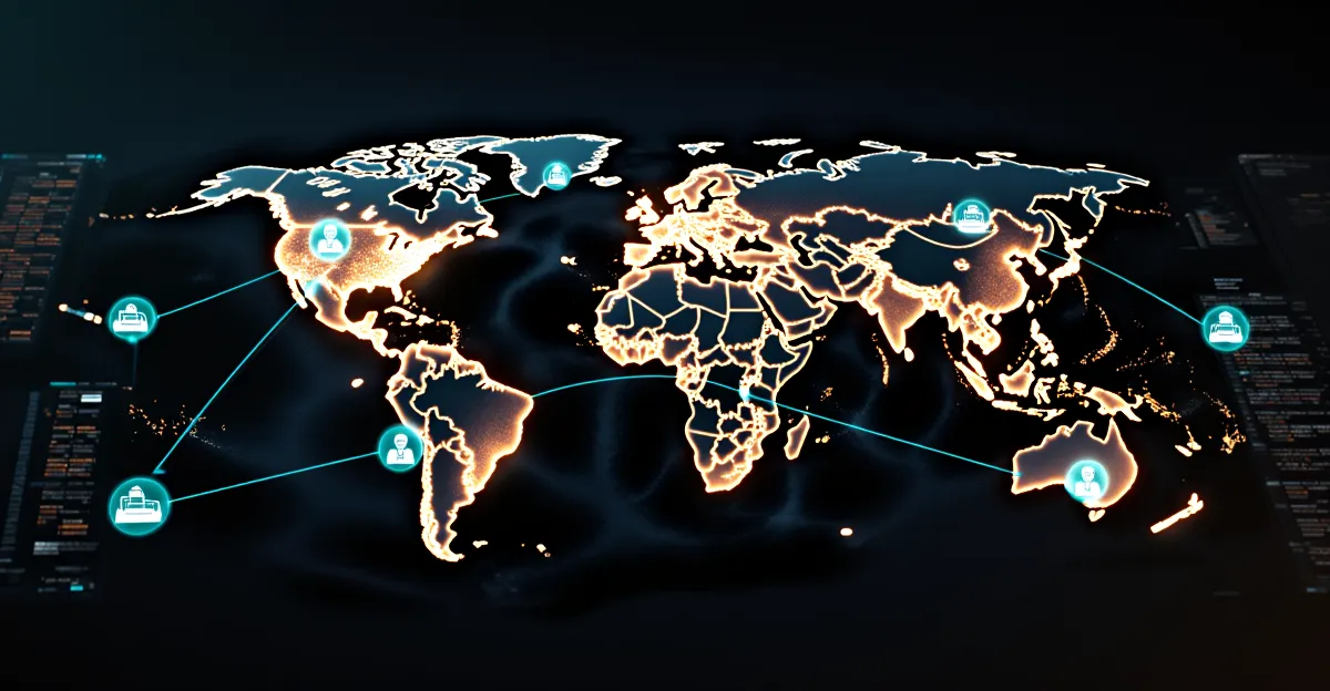 AI agents automating supply chain and logistics workflows, futuristic glowing neural network connecting warehouse and transport nodes BigAIAgent