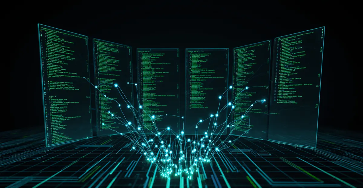 AI coding agents enterprise 2026 futuristic developer workspace with glowing terminal screens and neural network pathways BigAIAgent