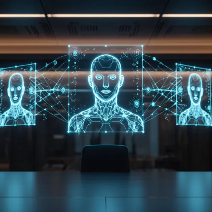 ChatGPT workspace agents automating business workflows, futuristic data network visualization in blue and white BigAIAgent