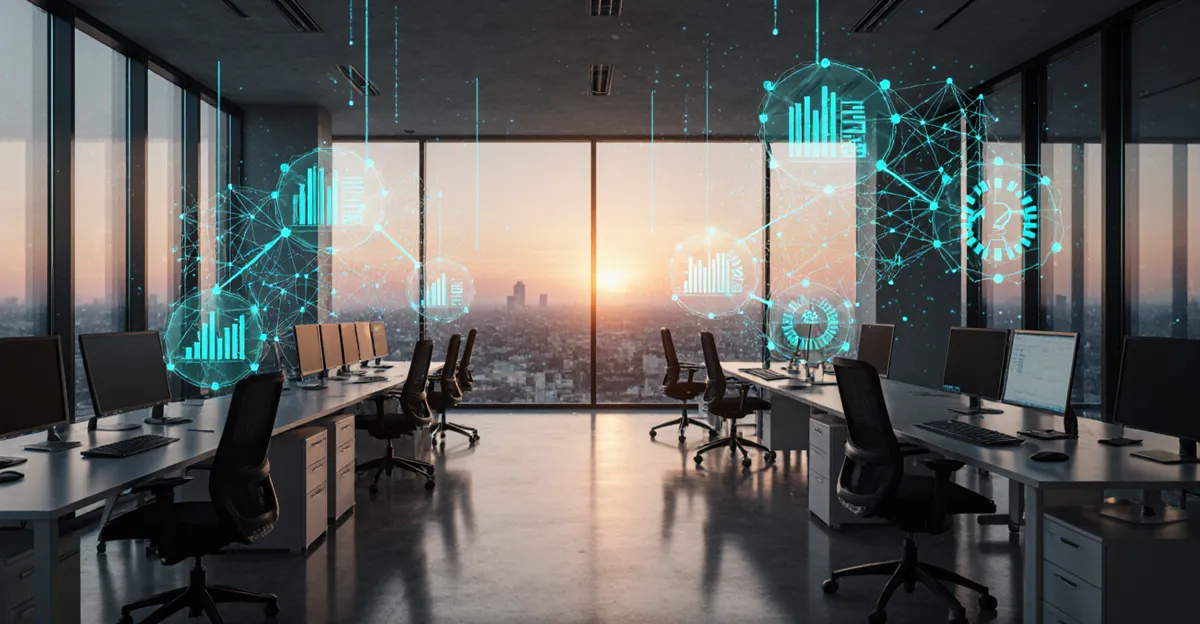 Enterprise AI agent platform 2026, futuristic glass corporate office with aqua data streams and holographic agent interfaces BigAIAgent