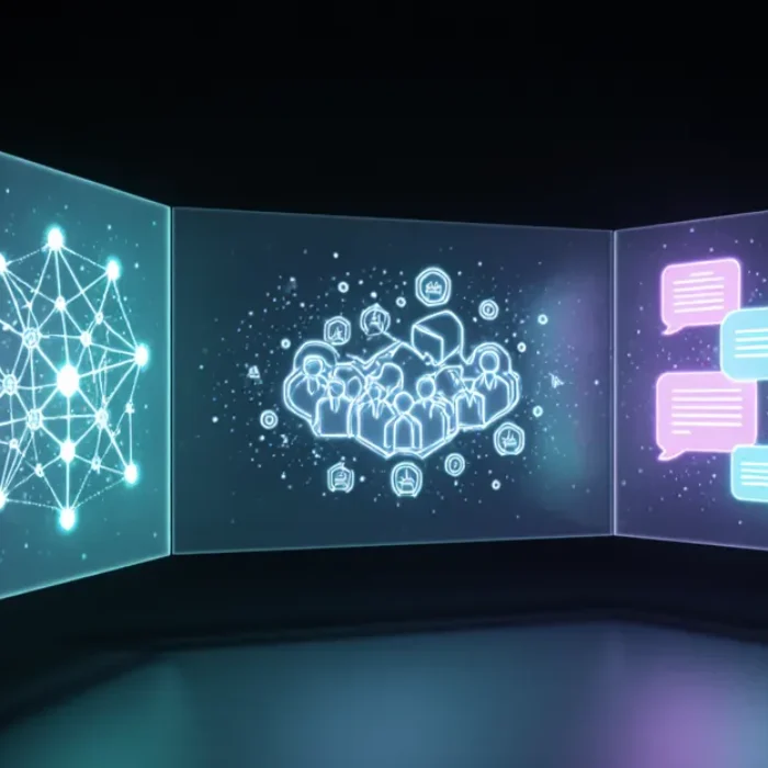 LangChain vs CrewAI vs AutoGen 2026 triptych holographic software architecture visualization BigAIAgent