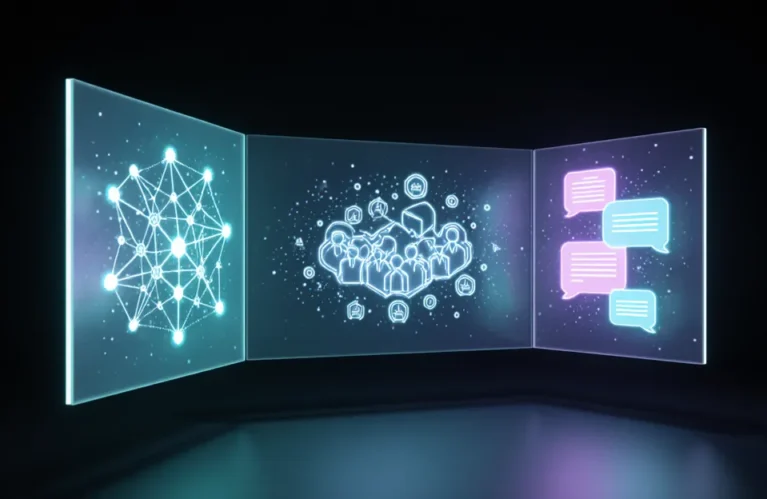 LangChain vs CrewAI vs AutoGen 2026 triptych holographic software architecture visualization BigAIAgent