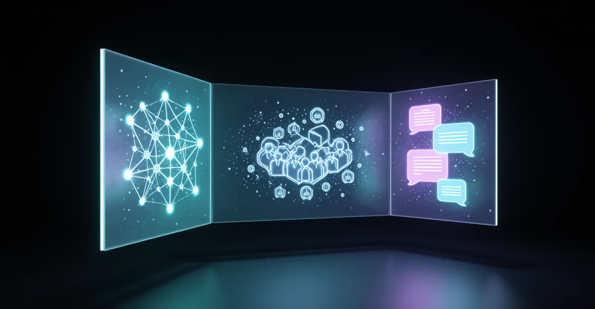 LangChain vs CrewAI vs AutoGen 2026 triptych holographic software architecture visualization BigAIAgent