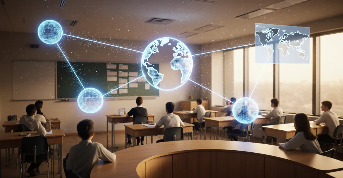 AI agents for education 2026 futuristic classroom with tutoring agent orbs and holographic curriculum maps BigAIAgent