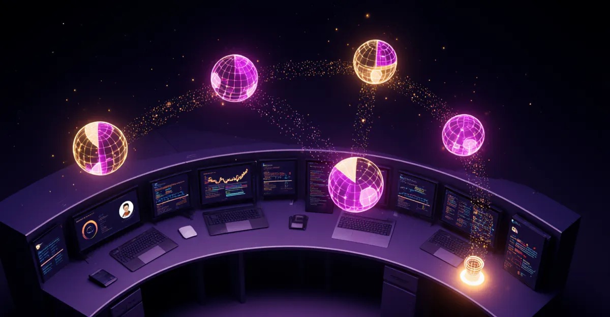 AI agents for marketing and sales 2026, futuristic agentic marketing command center with audience segmentation spheres and glowing data streams BigAIAgent