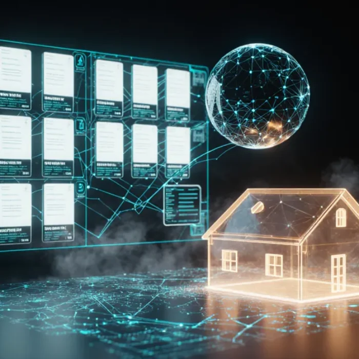 AI agents for real estate 2026 futuristic property command center with holographic listings and agent orb BigAIAgent
