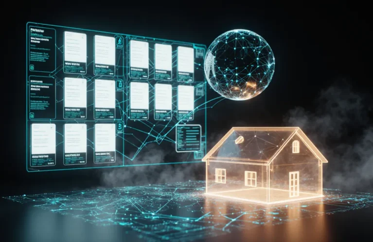AI agents for real estate 2026 futuristic property command center with holographic listings and agent orb BigAIAgent