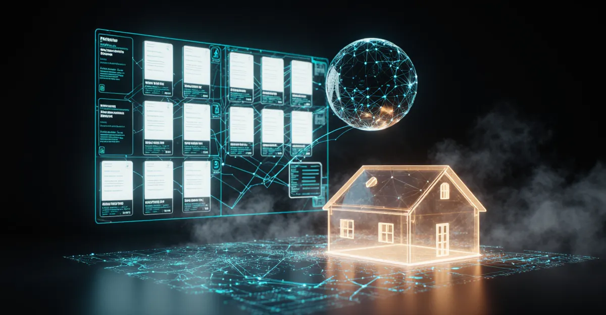 AI agents for real estate 2026 futuristic property command center with holographic listings and agent orb BigAIAgent