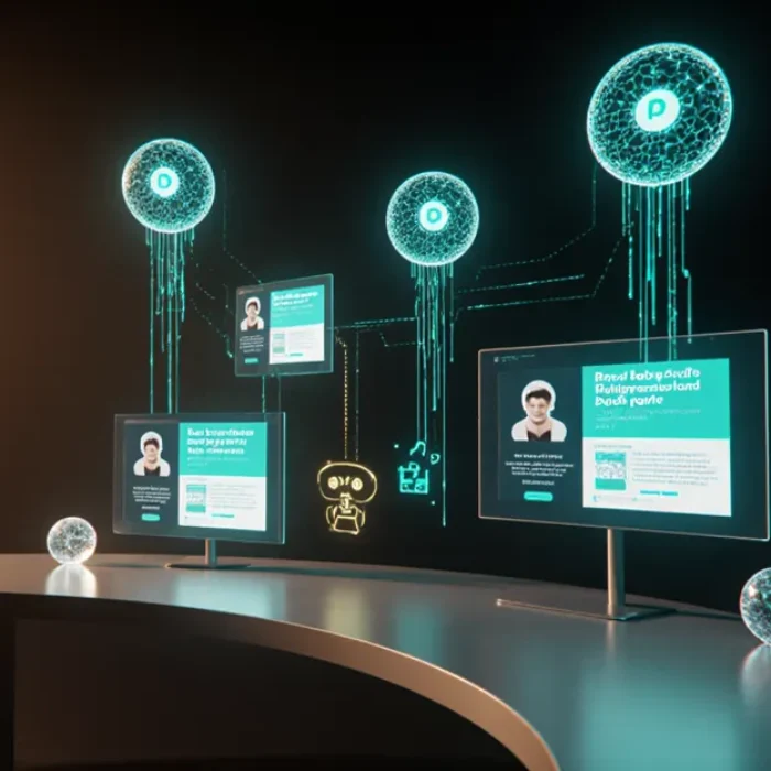 Best AI agents for content creation 2026 futuristic studio with agent orbs generating social media posts across platforms BigAIAgent