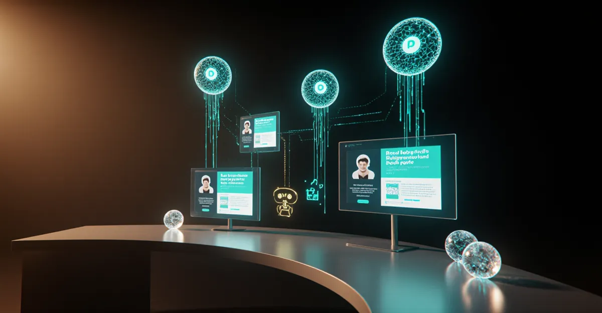 Best AI agents for content creation 2026 futuristic studio with agent orbs generating social media posts across platforms BigAIAgent