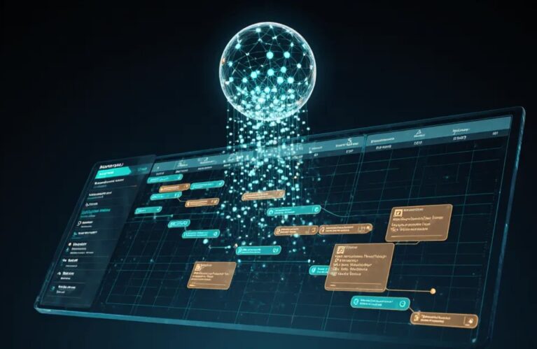 Best AI agents for project management 2026 futuristic Gantt chart with AI agent orb and glowing workflow nodes BigAIAgent