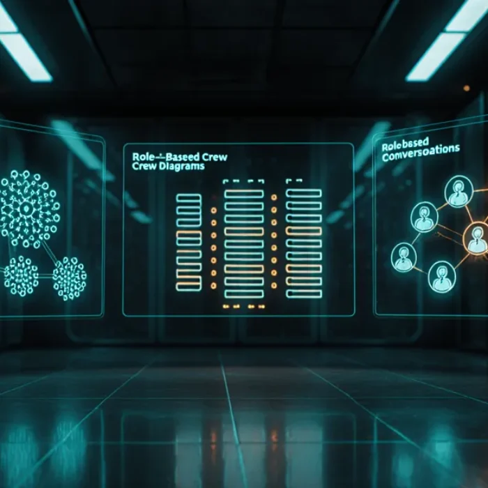 LangGraph vs CrewAI vs AutoGen 2026 three-panel AI framework comparison holographic interface BigAIAgent