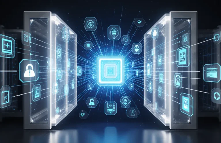 Microsoft Build 2026 AI agents Windows platform futuristic OS interface with luminous agent nodes and cobalt blue UI layers BigAIAgent