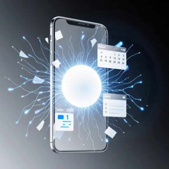 Siri AI agent 2026 smartphone with luminous neural task completion pathways in cerulean blue BigAIAgent