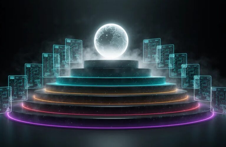 Best AI agent builder platforms shown as a glowing ranked leaderboard of software panels BigAIAgent