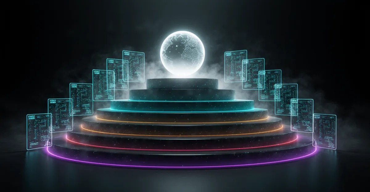 Best AI agent builder platforms shown as a glowing ranked leaderboard of software panels BigAIAgent