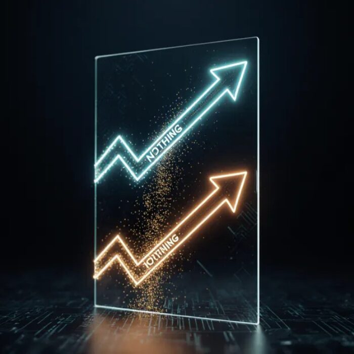 Diverging profit and ROAS lines glowing above dark data panels, AdMagic waitlist