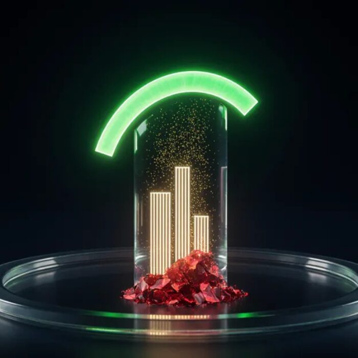Glowing green performance arc above draining red reserves, AdMagic waitlist