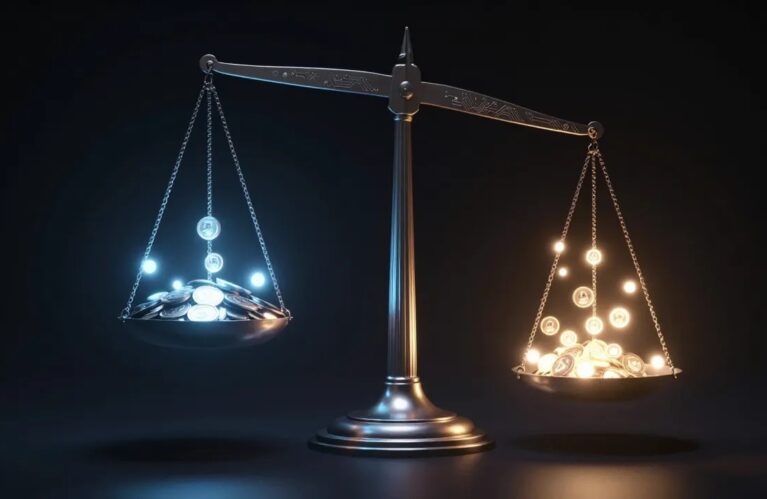 AI agent costs 2026 visualized as a balance scale between shrinking token prices and rising agent workload BigAIAgent