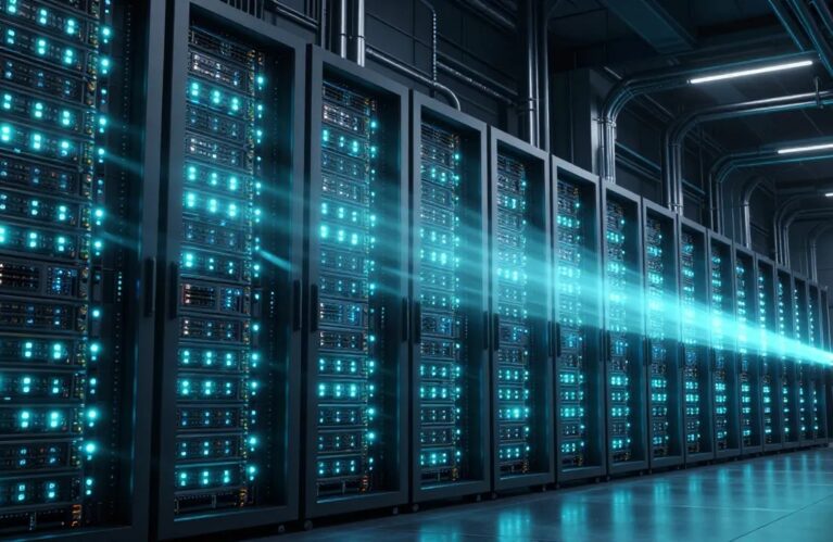 AI agent fleets 2026, glowing data center racks with synchronized agent light pods BigAIAgent