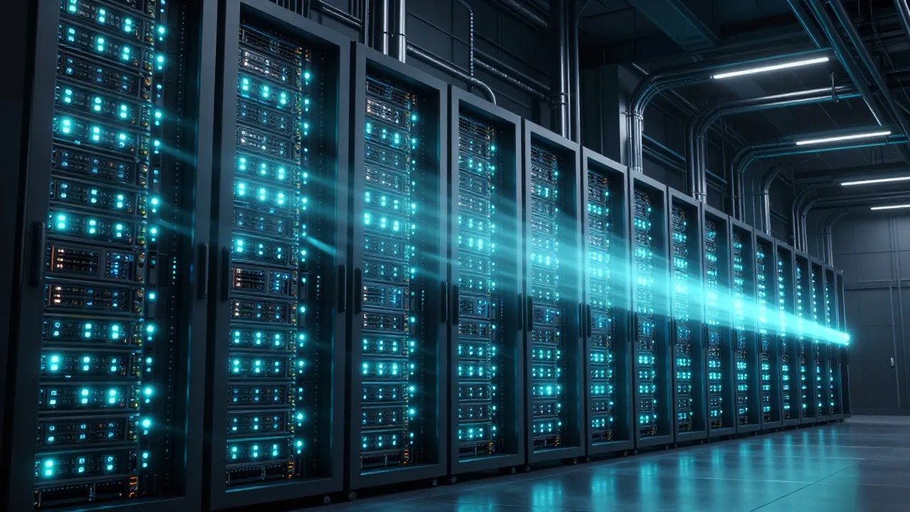 AI agent fleets 2026, glowing data center racks with synchronized agent light pods BigAIAgent