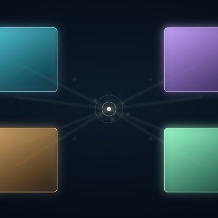 Four disconnected glowing panels of light, AdMagic waitlist