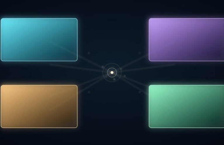 Four disconnected glowing panels of light, AdMagic waitlist