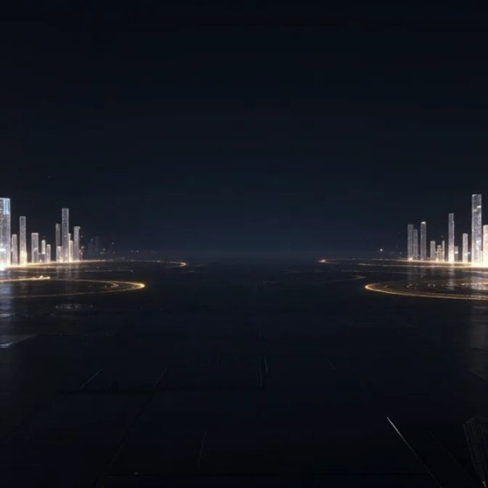 Glowing districts at the edges of a vast dark gap, AdMagic waitlist
