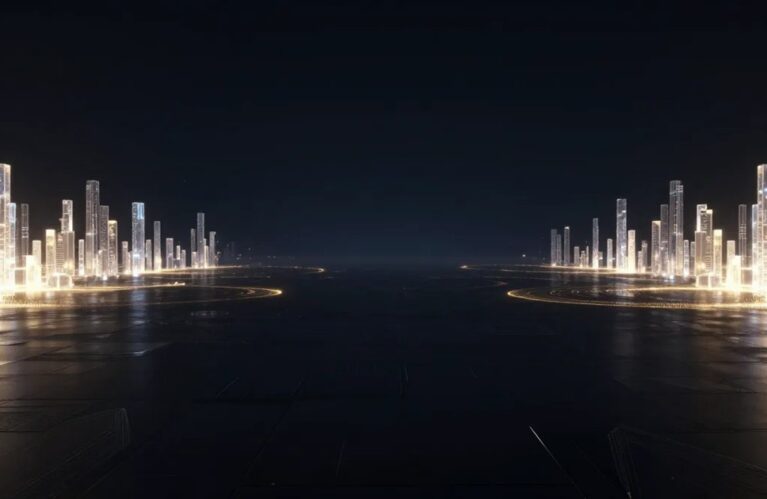 Glowing districts at the edges of a vast dark gap, AdMagic waitlist