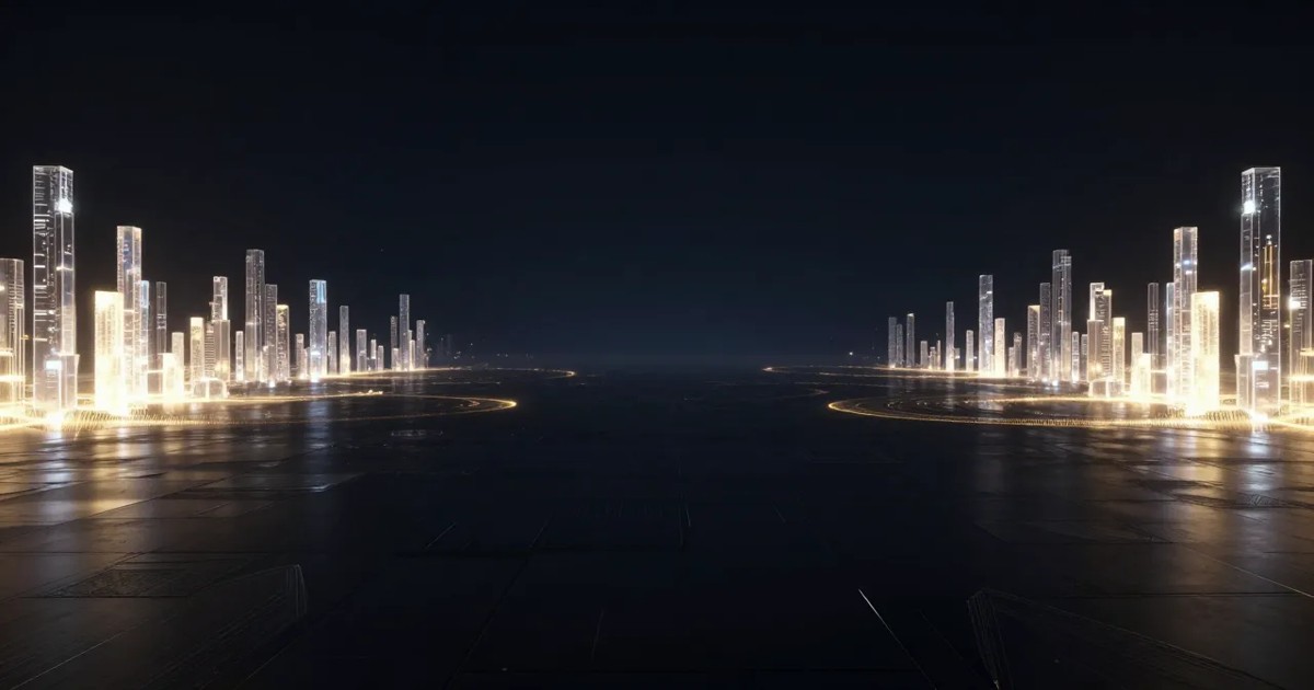 Glowing districts at the edges of a vast dark gap, AdMagic waitlist