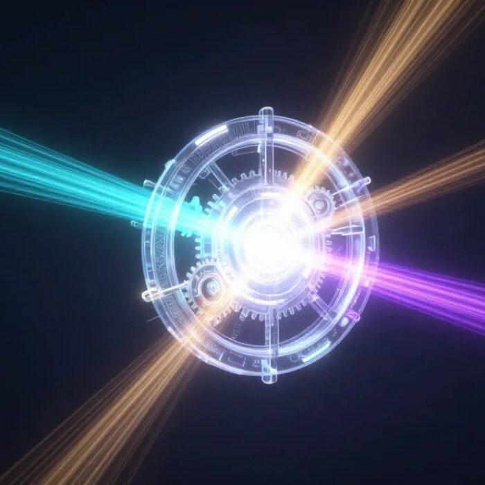Glowing engine core with converging light streams, AdMagic waitlist