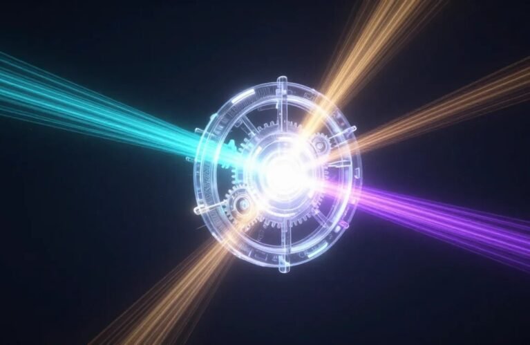 Glowing engine core with converging light streams, AdMagic waitlist