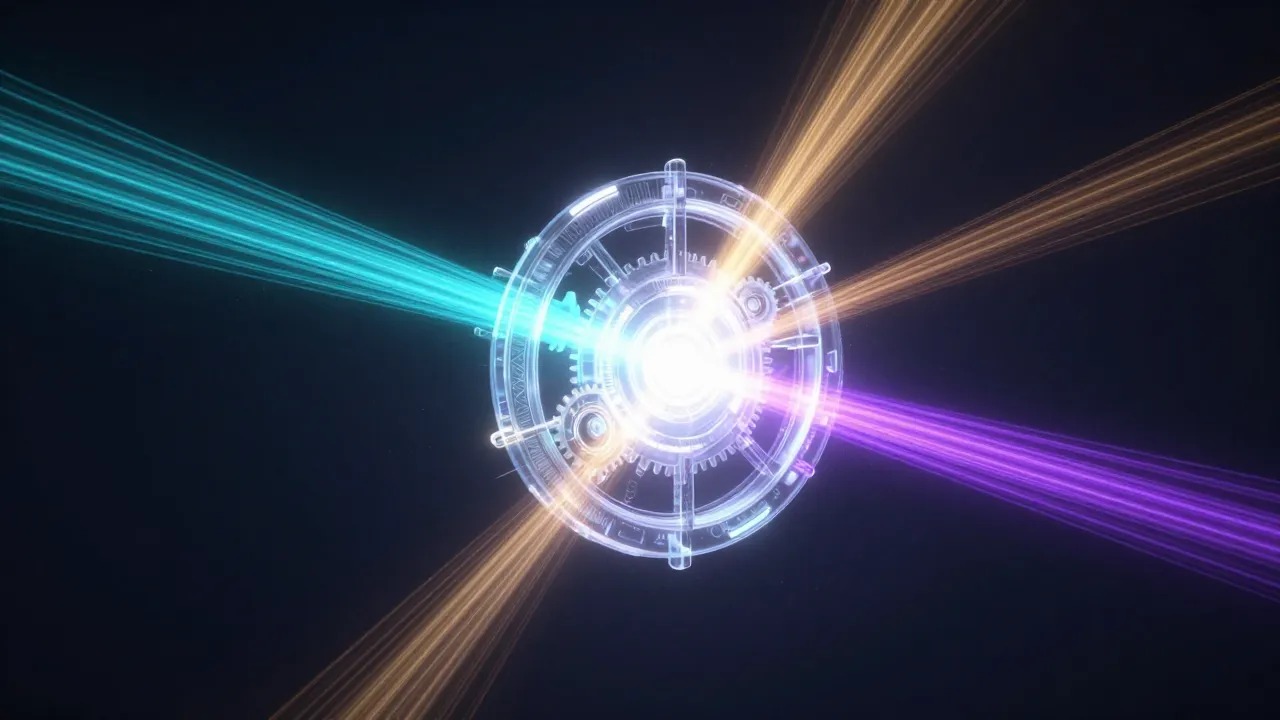 Glowing engine core with converging light streams, AdMagic waitlist