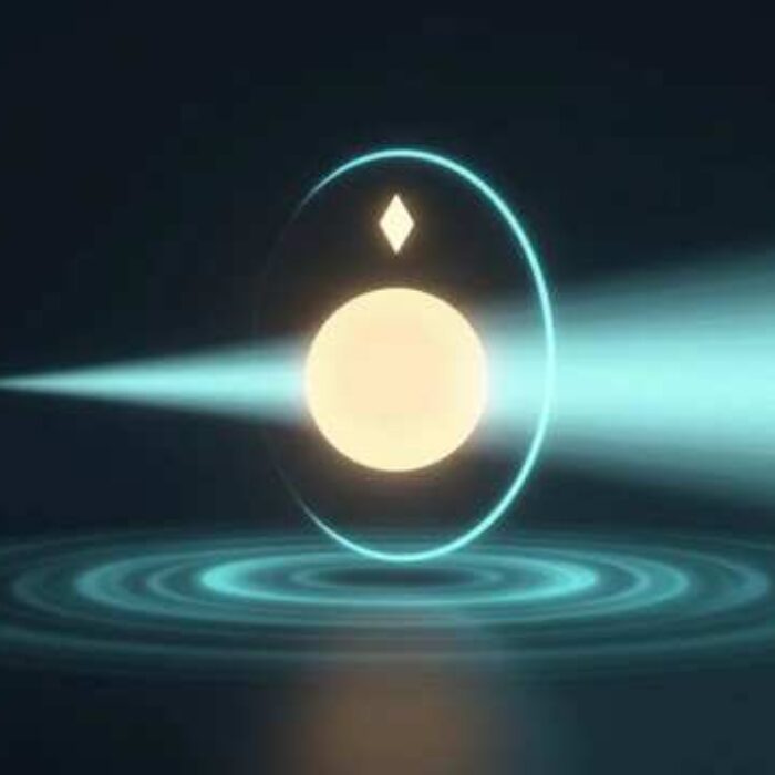 Glowing orb passing through a ring of light before continuing, AdMagic waitlist