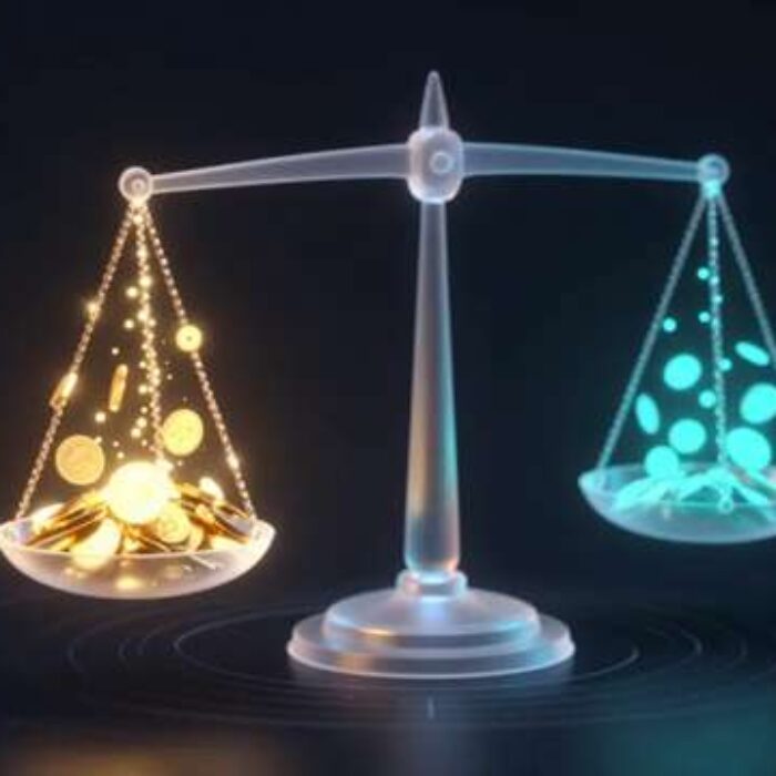Glowing scale weighing ROAS against net profit, AdMagic waitlist