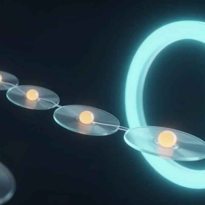 Glowing chain of proposal records passing through an approval gate, AdMagic waitlist