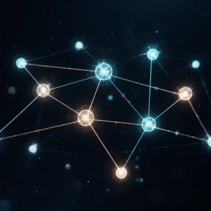 Connected constellation of glowing nodes, AdMagic waitlist