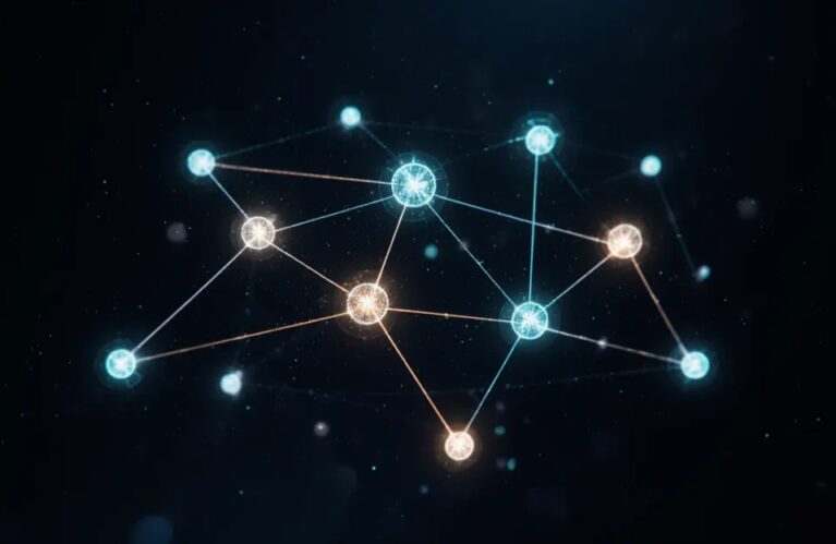 Connected constellation of glowing nodes, AdMagic waitlist