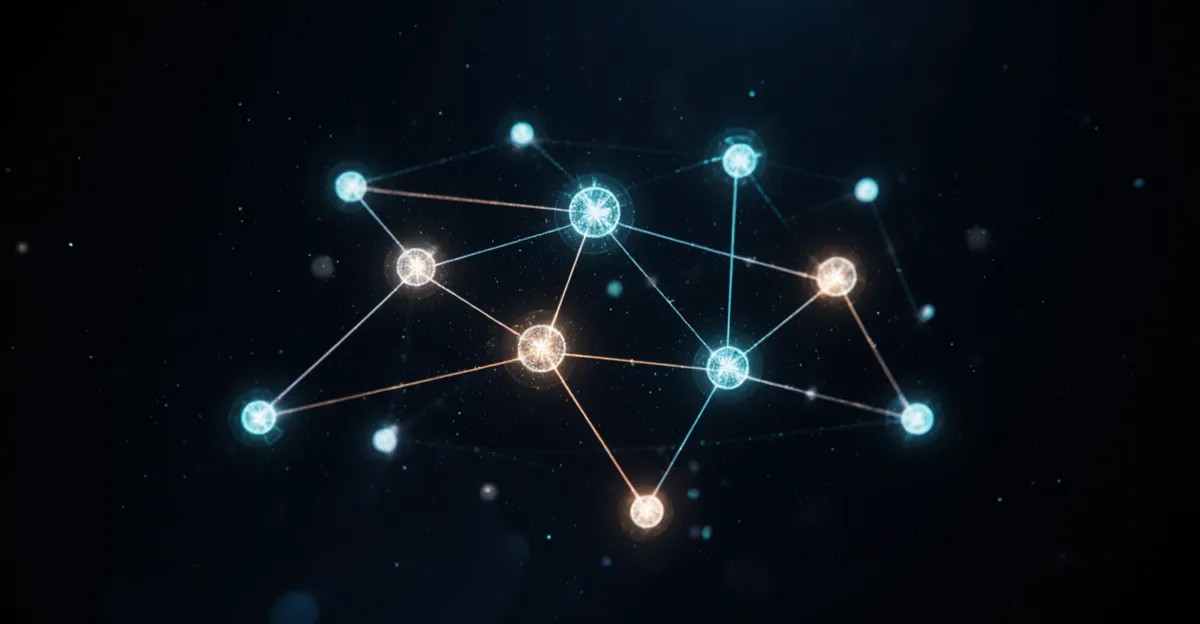 Connected constellation of glowing nodes, AdMagic waitlist
