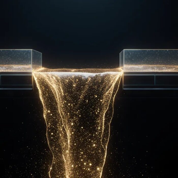 Golden data stream cascading into a dark void, AdMagic waitlist