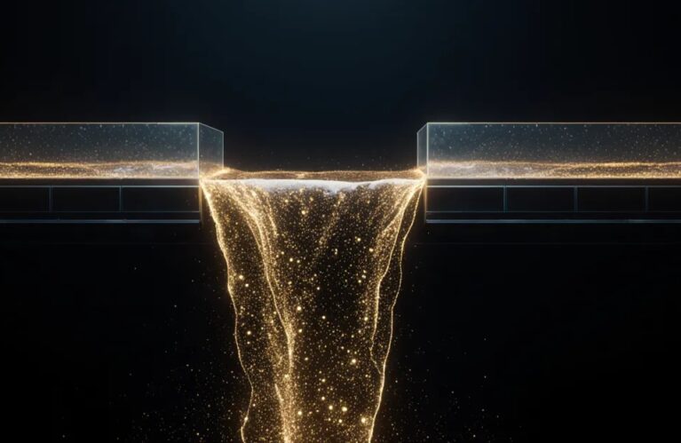 Golden data stream cascading into a dark void, AdMagic waitlist