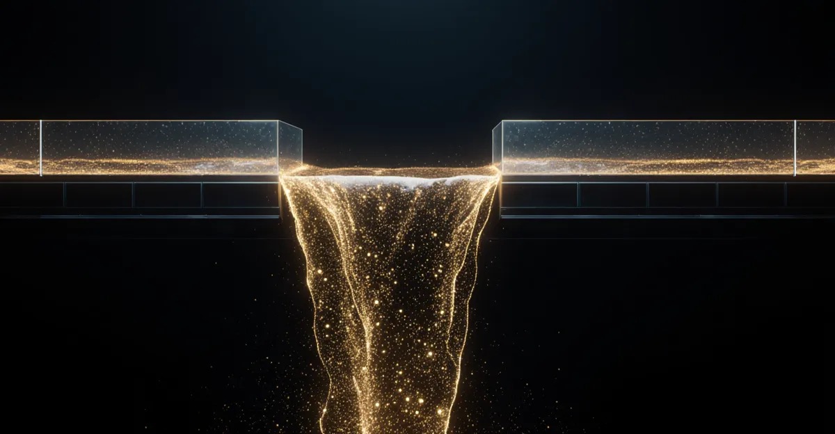 Golden data stream cascading into a dark void, AdMagic waitlist