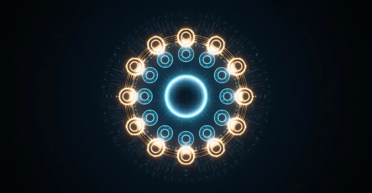 EU AI Act AI agents compliance, golden verification nodes ringing a glowing agent orb BigAIAgent