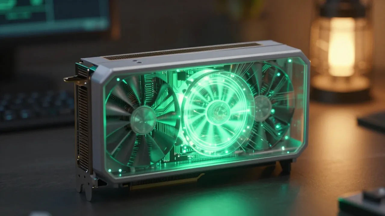 Local AI agents running on a self-contained consumer GPU, glowing circuit board with no cloud connection BigAIAgent