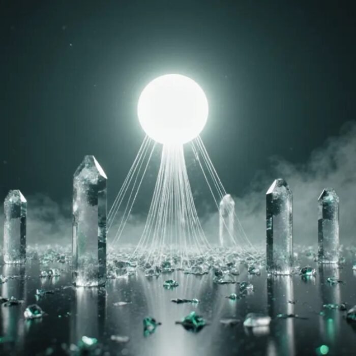 AI agent grounding 2026, glowing agent orb tethered to crystalline source pillars above a reflective floor BigAIAgent