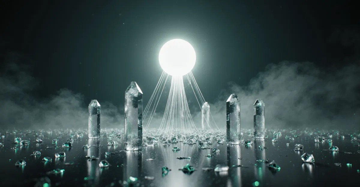 AI agent grounding 2026, glowing agent orb tethered to crystalline source pillars above a reflective floor BigAIAgent