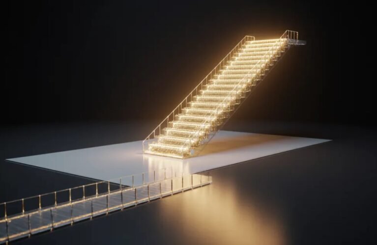 AI agent scaling gap 2026 visualized as a glowing golden staircase meeting a flat silver plane BigAIAgent